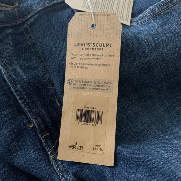 Levi's Mid Rise Boyfriend Denim Jean Blue Tapered Leg W29 L27 Soft Stretch - Picture 8 of 8